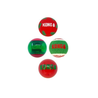 KONG Balles Festives x4 - Jouets Rebondissants pour Chien Moyen - Noël