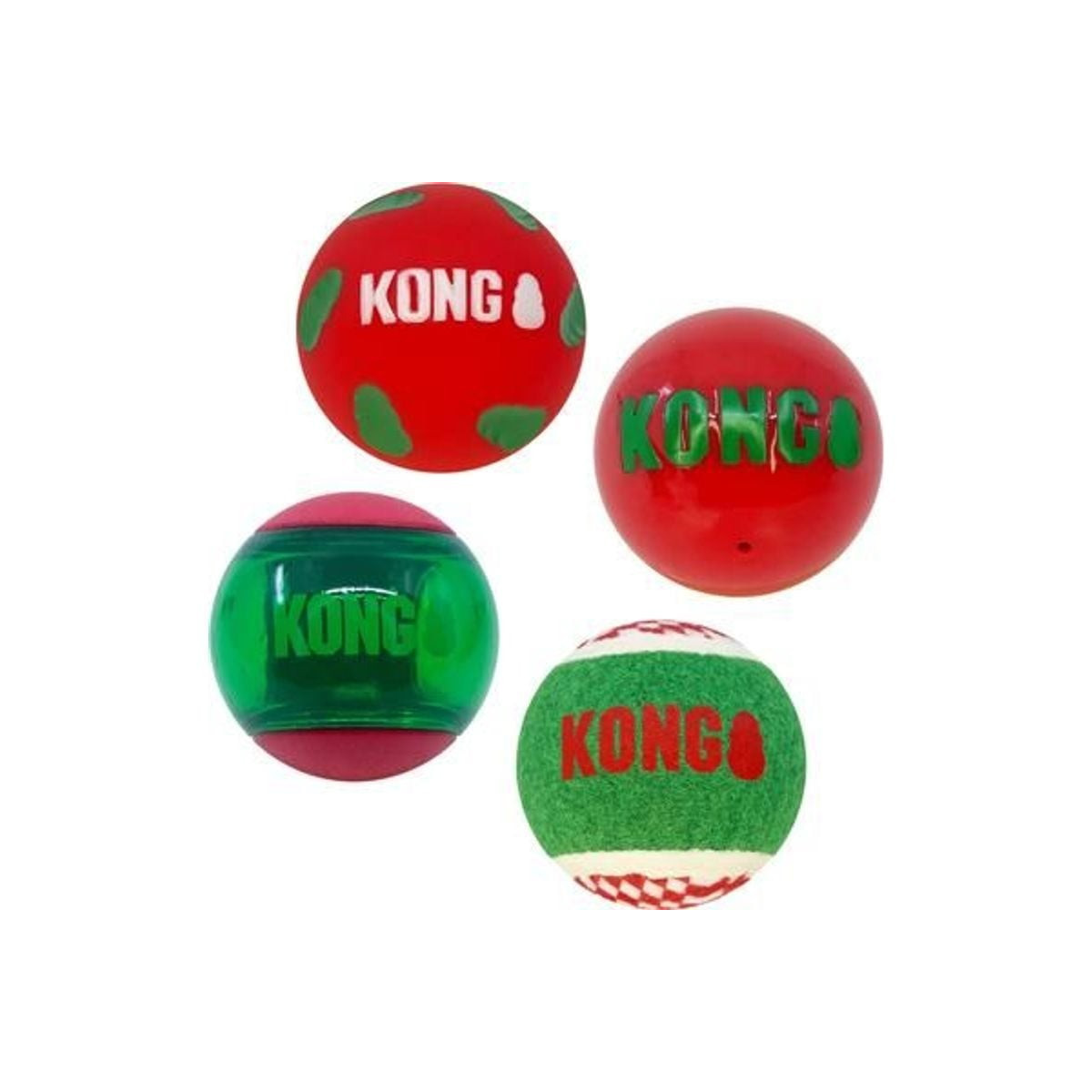 KONG Balles Festives x4 - Jouets Rebondissants pour Chien Moyen - Noël