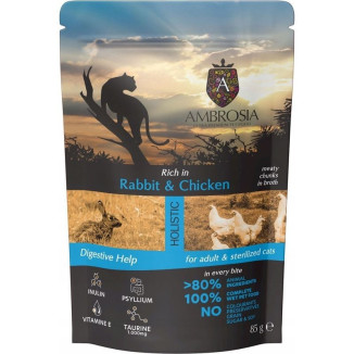 Pâtée Ambrosia Chat : Lapin Poulet 85g - Sans céréales, stérilisé