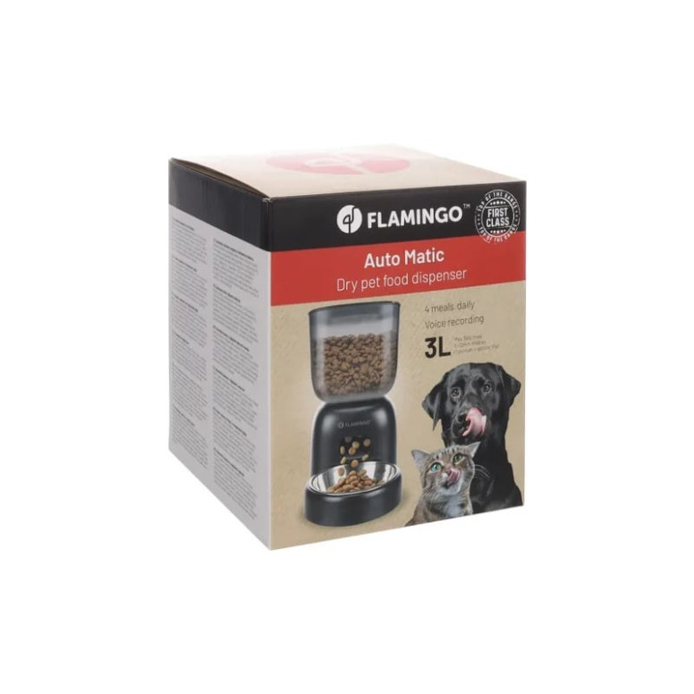 Distributeur Flamingo 3L - Auto-nourrisseur chat avec message vocal