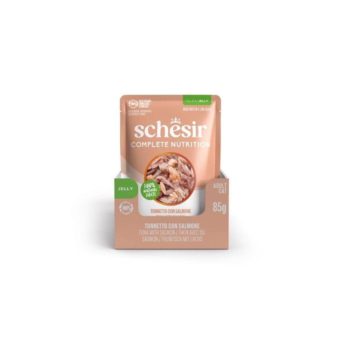 Pochon Schesir Chat : Thon & Saumon en Gelée 85g - Sans Conservateurs