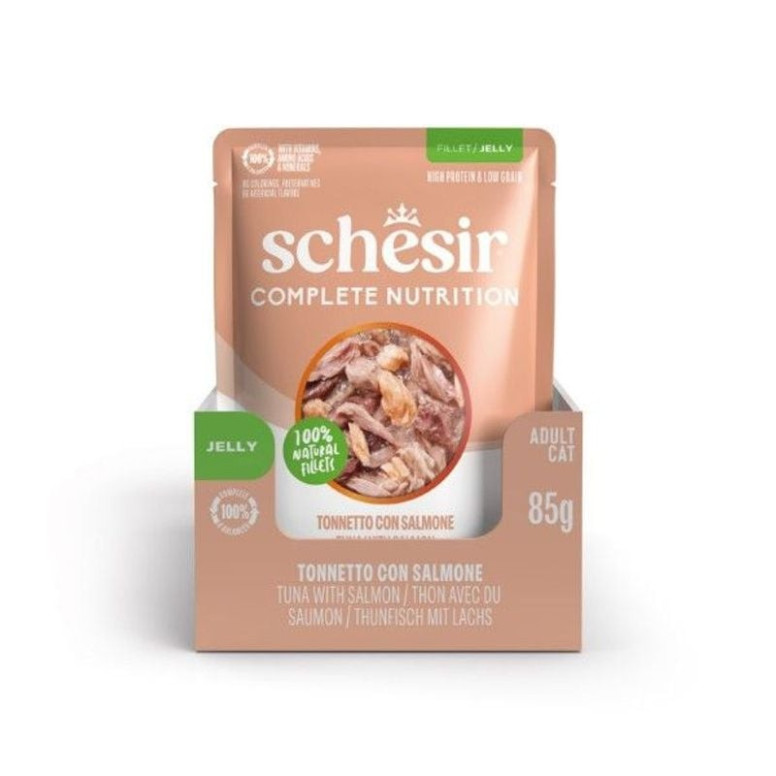 Pochon Schesir Chat : Thon & Saumon en Gelée 85g - Sans Conservateurs