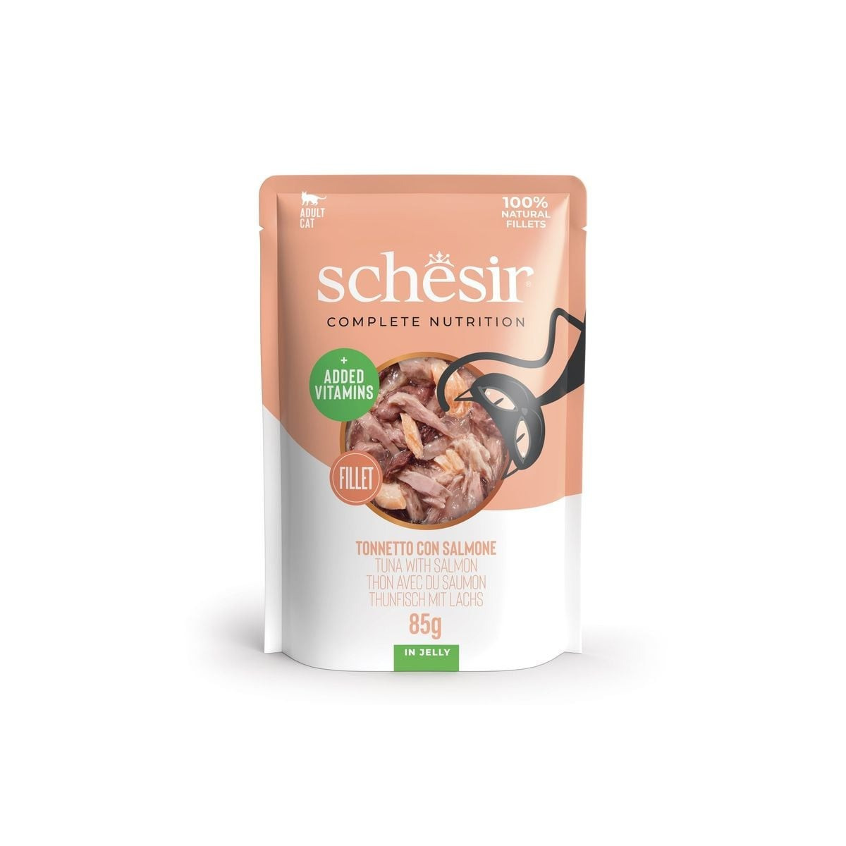 Pochon Schesir Chat : Thon & Saumon en Gelée 85g - Sans Conservateurs