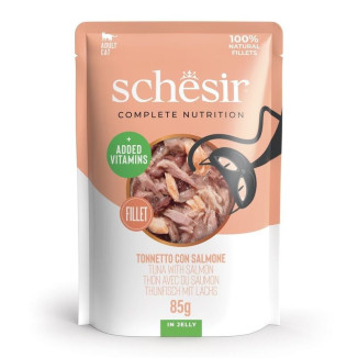 Pochon Schesir Chat : Thon & Saumon en Gelée 85g - Sans Conservateurs