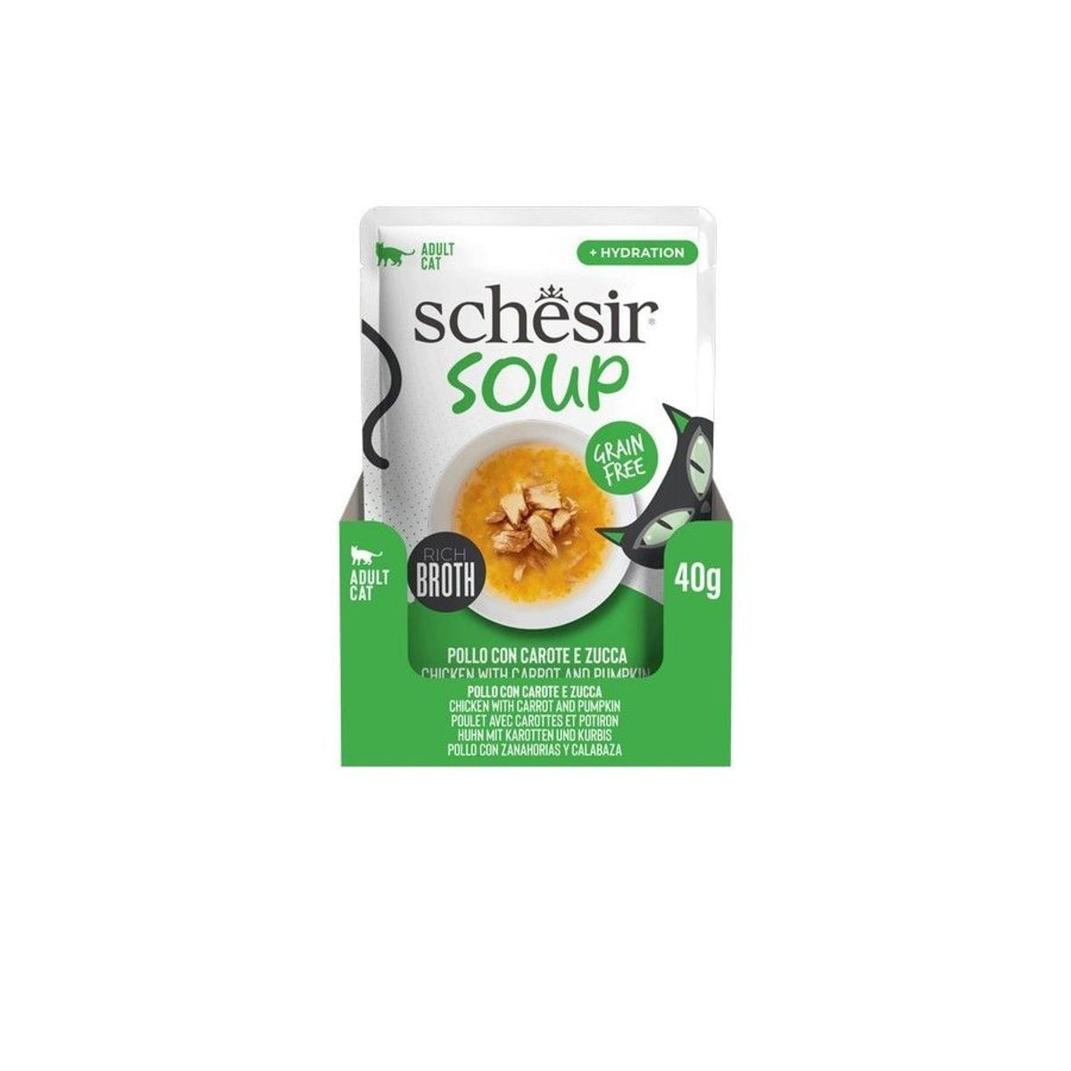 Soupe hydratante Schesir Chat Poulet Citrouille 40g - 90% Humidité