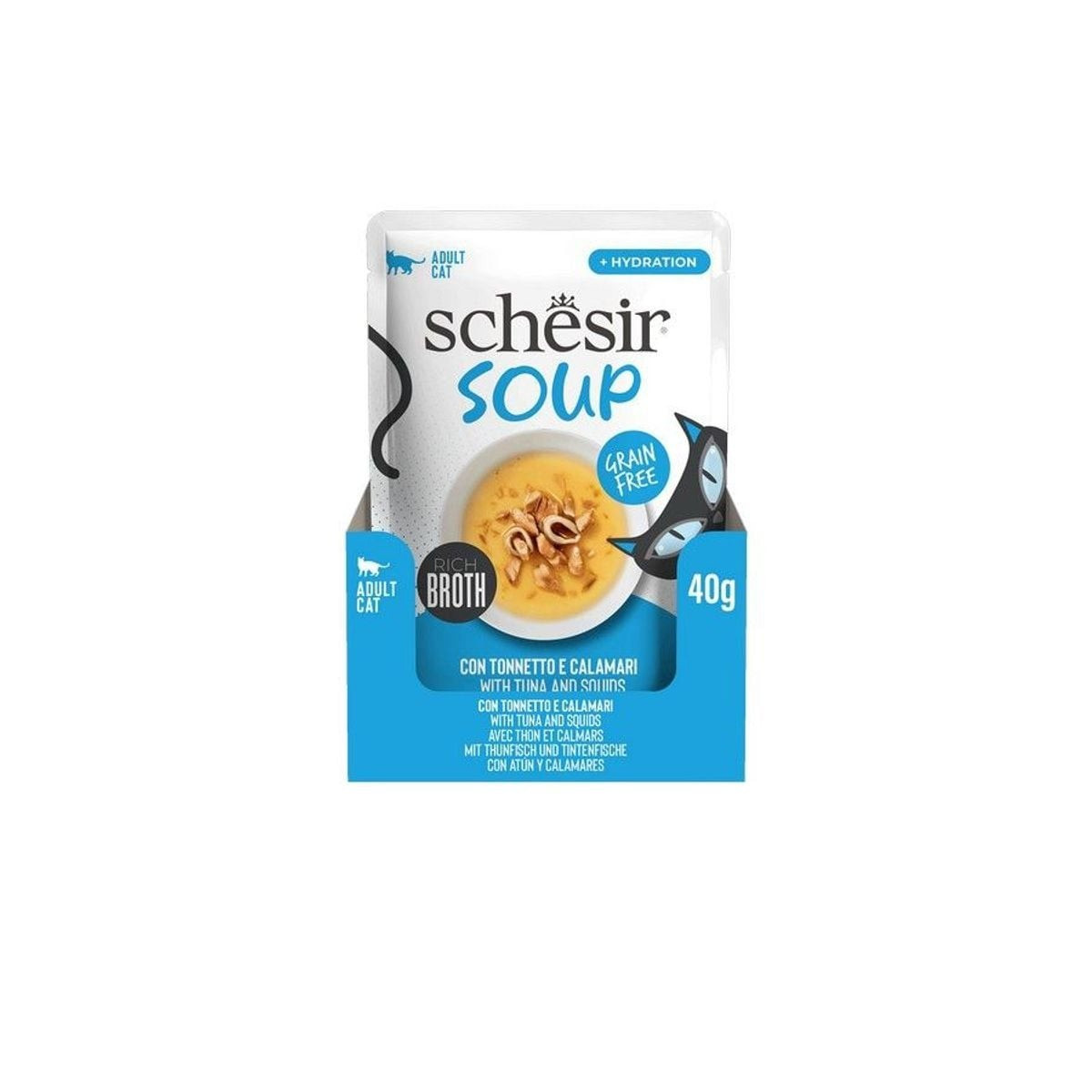 Soupe Schesir Thon-Calamars 40g - Topper Humide pour Chat, Naturel
