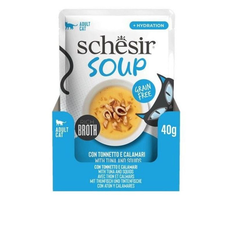 Soupe Schesir Thon-Calamars 40g - Topper Humide pour Chat, Naturel
