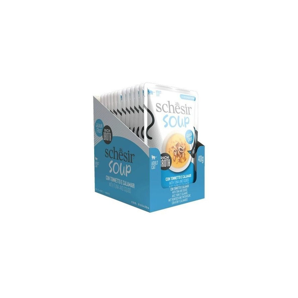 Soupe Schesir Thon-Calamars 40g - Topper Humide pour Chat, Naturel