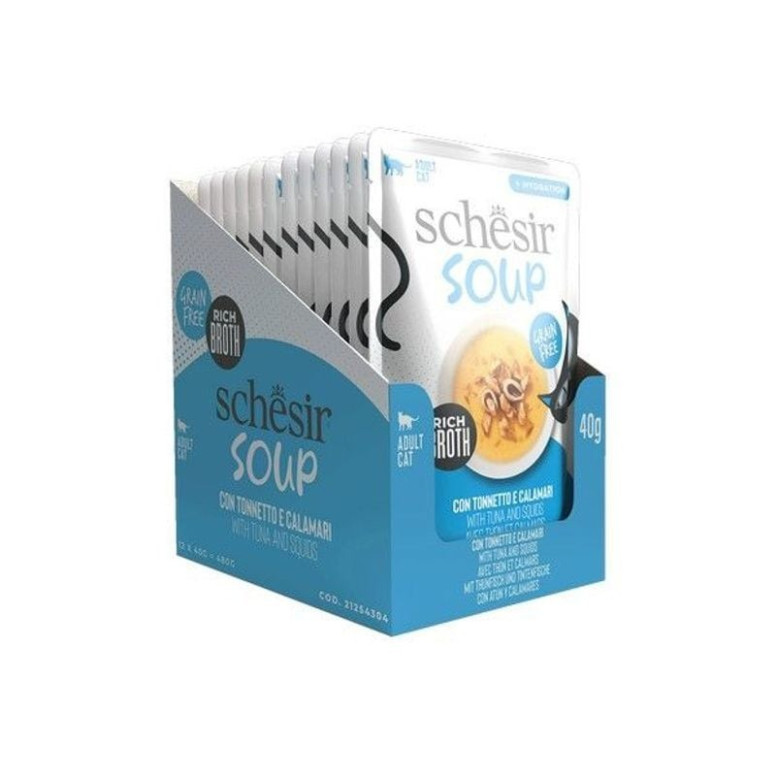 Soupe Schesir Thon-Calamars 40g - Topper Humide pour Chat, Naturel