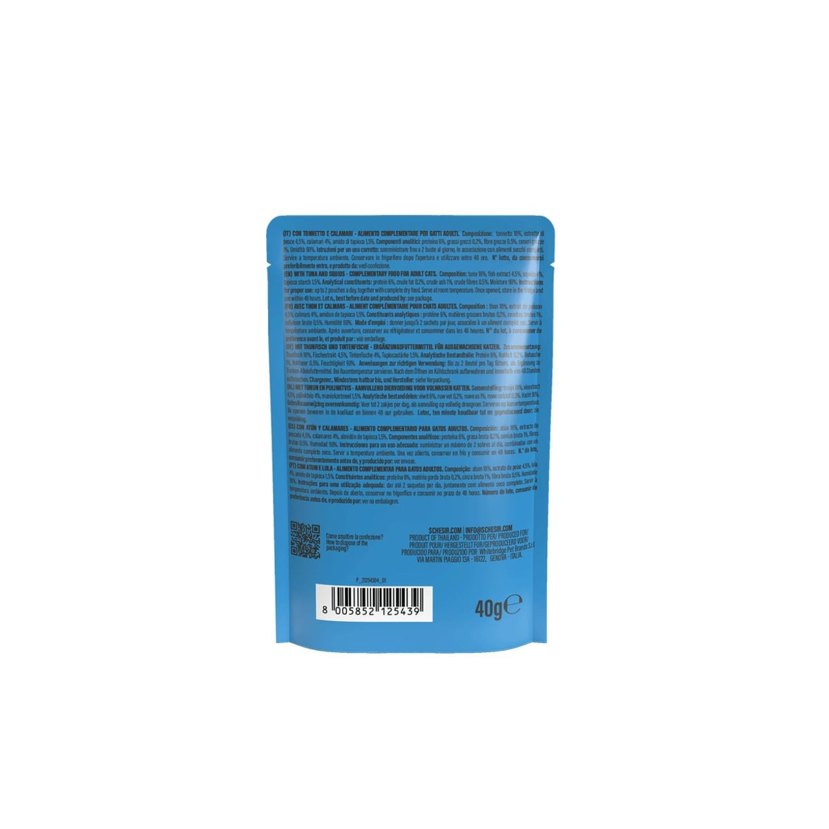 Soupe Schesir Thon-Calamars 40g - Topper Humide pour Chat, Naturel
