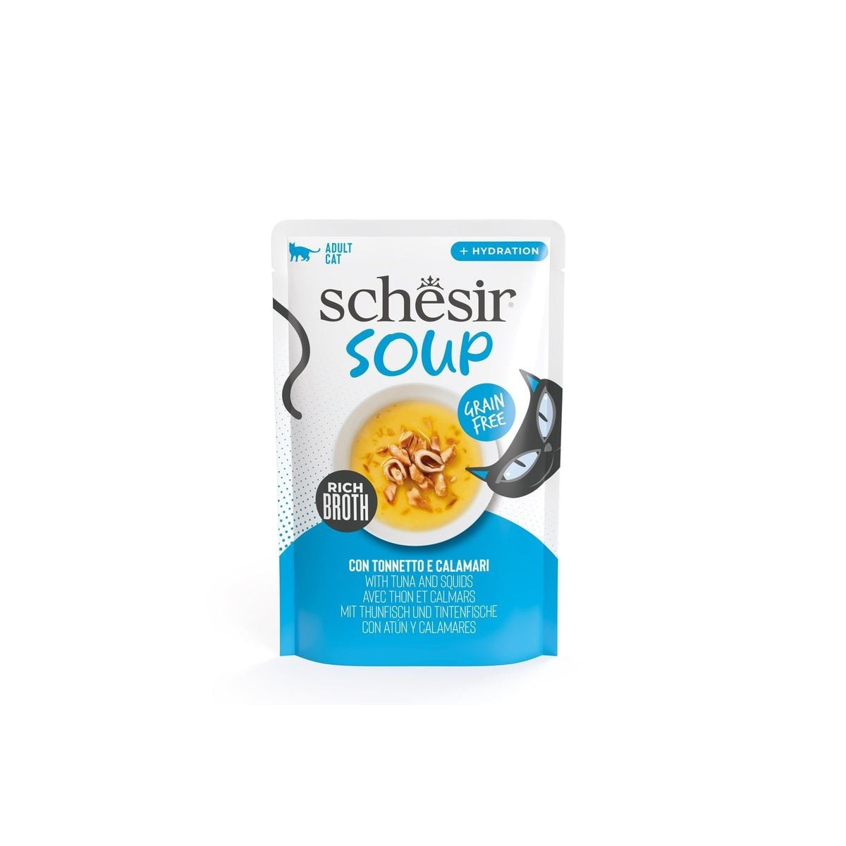 Soupe Schesir Thon-Calamars 40g - Topper Humide pour Chat, Naturel