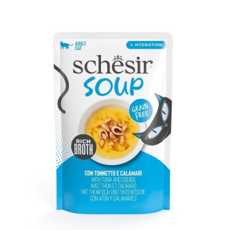 Soupe Schesir Thon-Calamars 40g - Topper Humide pour Chat, Naturel