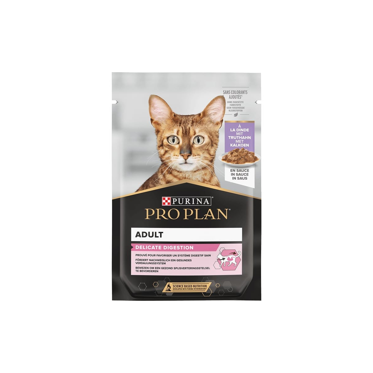 Pâtée Proplan dinde sauce 850g : Digestion douce pour chats sensibles
