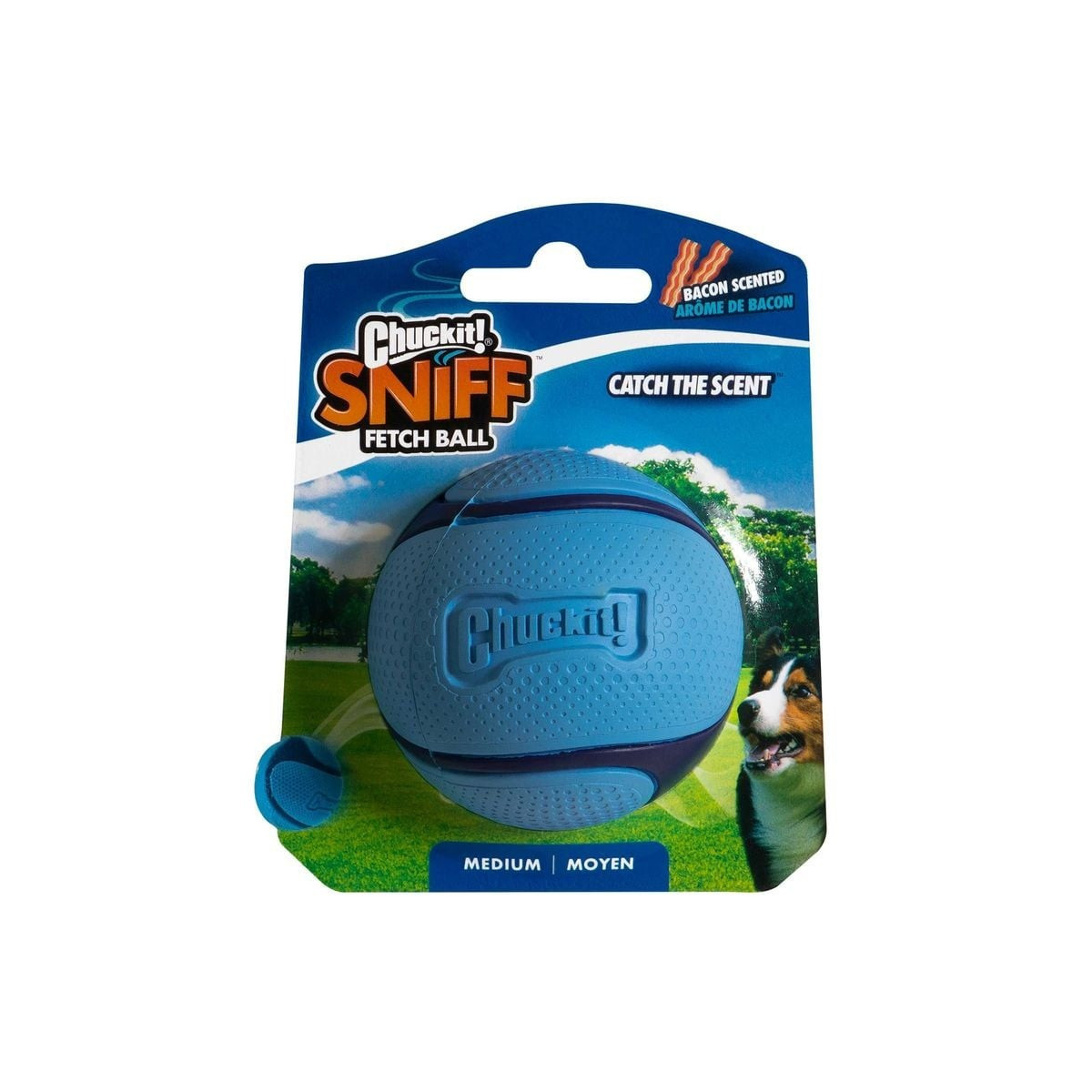 Jouet chien Chuckit! Bacon M - Parfum et rebond pour jeux dynamiques