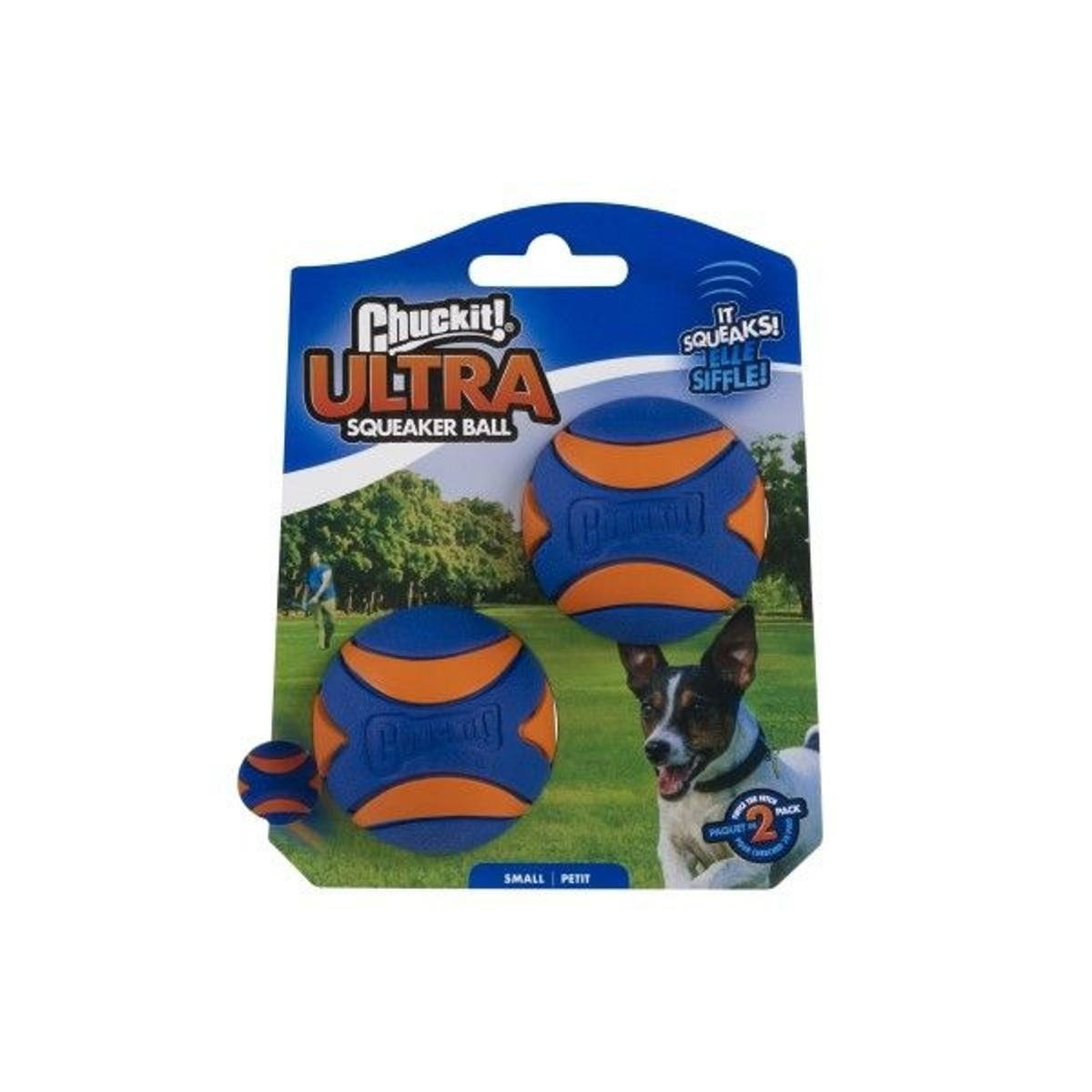 Jouet Chuckit! Ultra Squeaker Ball S X2 - 2 balles pour petits chiens
