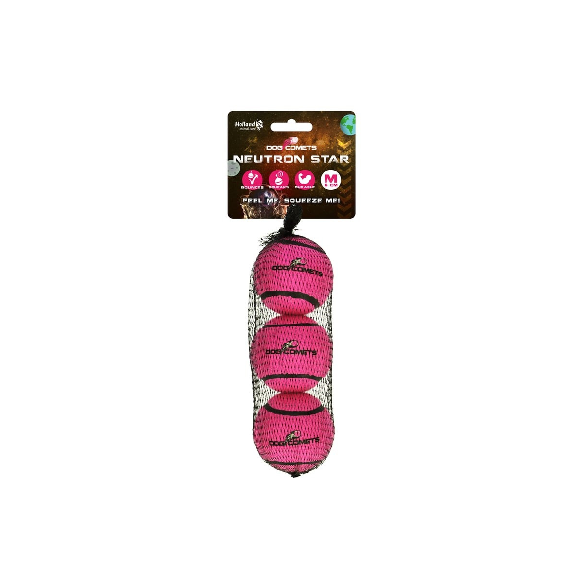 Dog Comets : Balles tennis chien rose 6cm - Pack 3 rebondissant