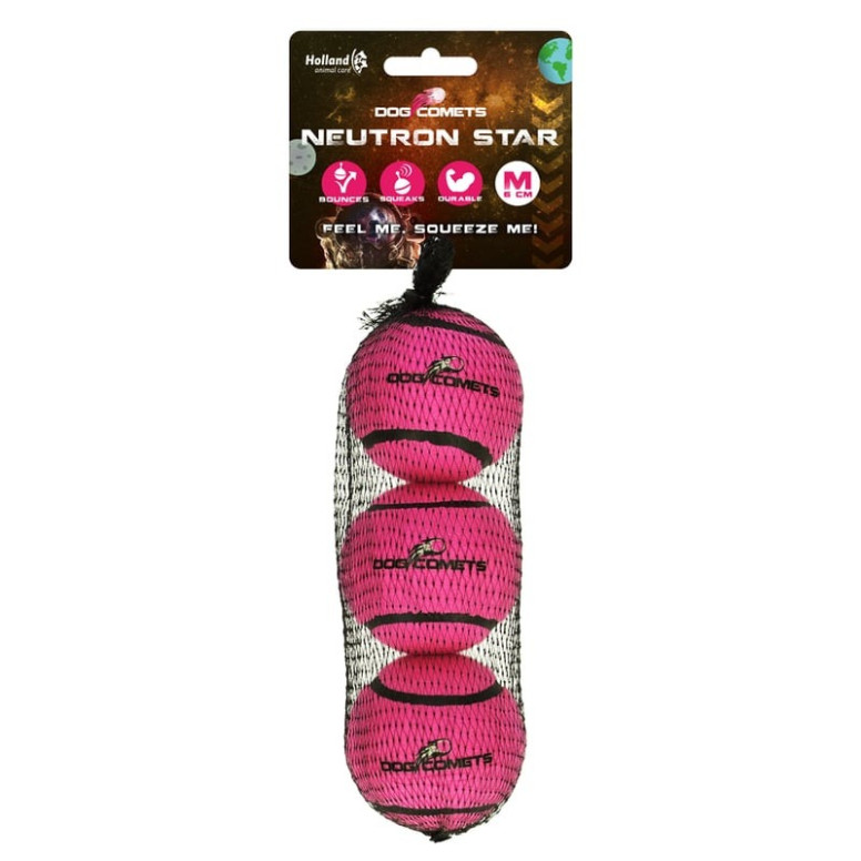Dog Comets : Balles tennis chien rose 6cm - Pack 3 rebondissant