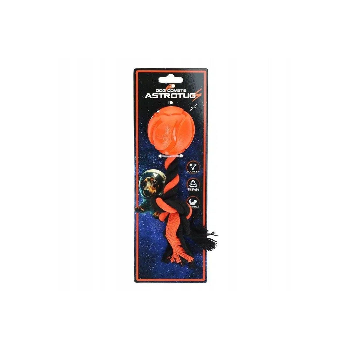 AstroTug Dog Comets : jouet chien orange, balle rebondissante 6cm