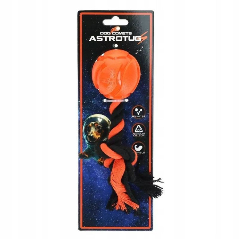 AstroTug Dog Comets : jouet chien orange, balle rebondissante 6cm