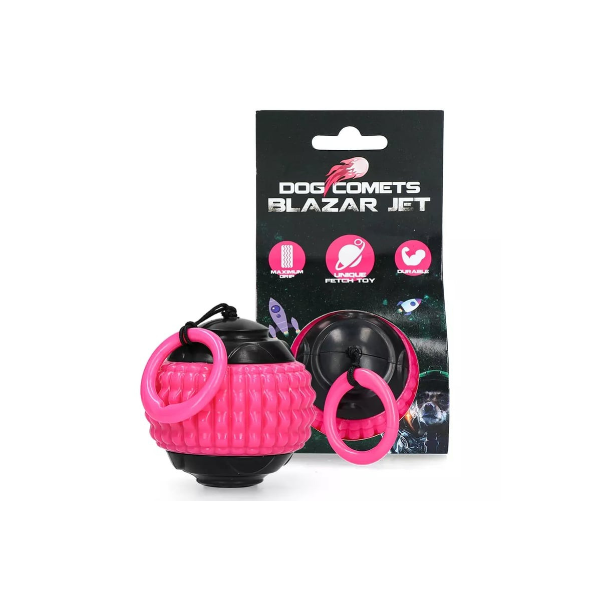 Jouet chien Dog Comets : balle lanceur rose 8 cm, rebond durable