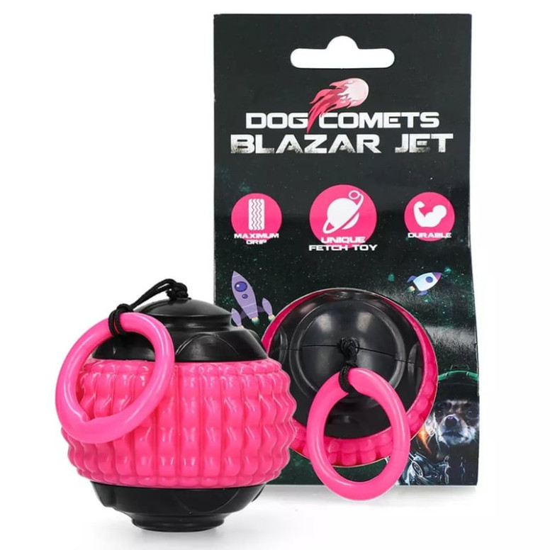Jouet chien Dog Comets : balle lanceur rose 8 cm, rebond durable