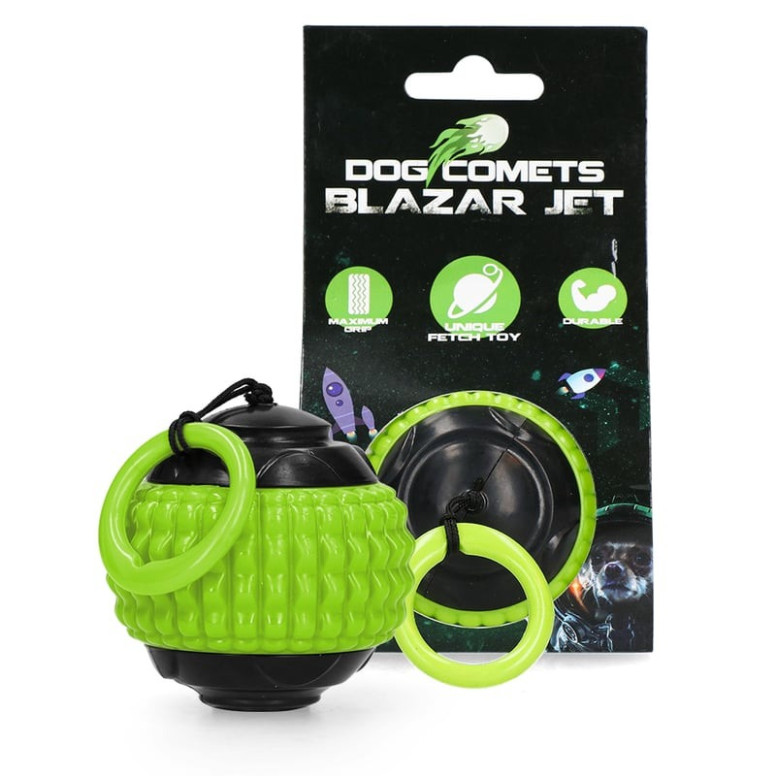 Jouet chien Dog Comets : balle lanceur vert 8cm, rebond ultra-durable