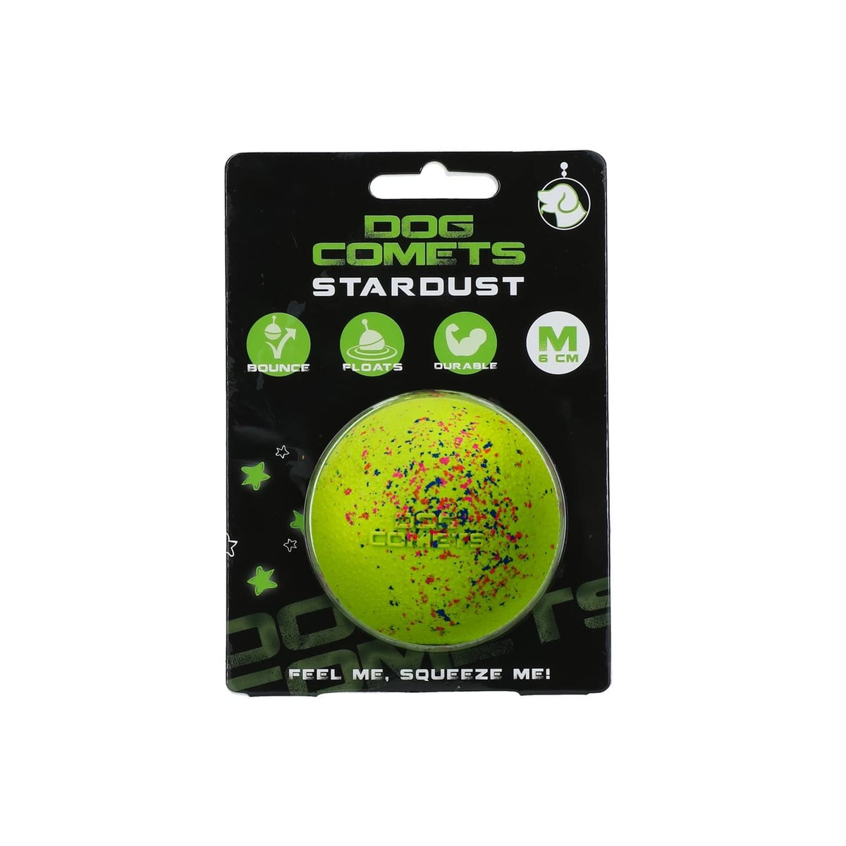 Jouet chien Dog Comets : balle Stardust verte 6cm, rebond et flottante