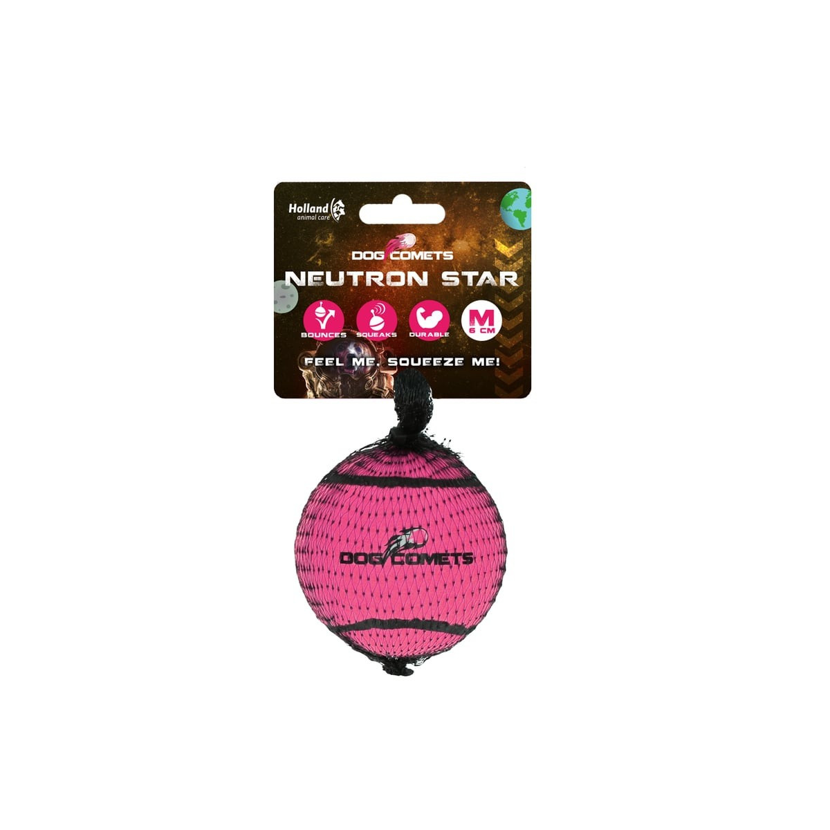 Dog Comets - Balle tennis rose 6cm : rebond extrême, couineur intégré