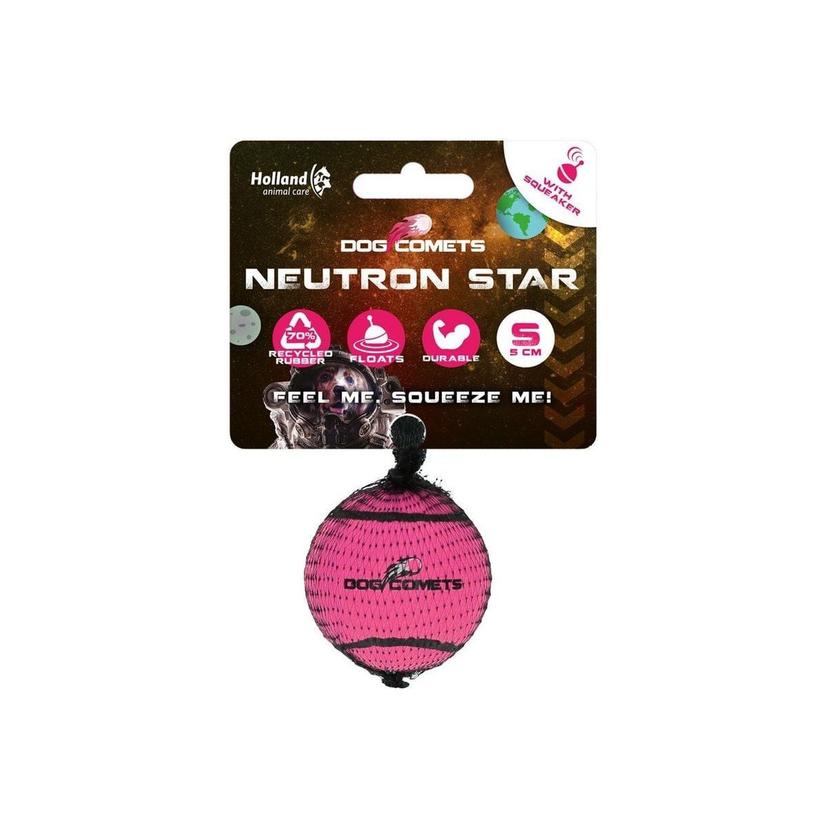 Balle tennis Dog Comets rose 5cm - Jouet résistant avec couineur