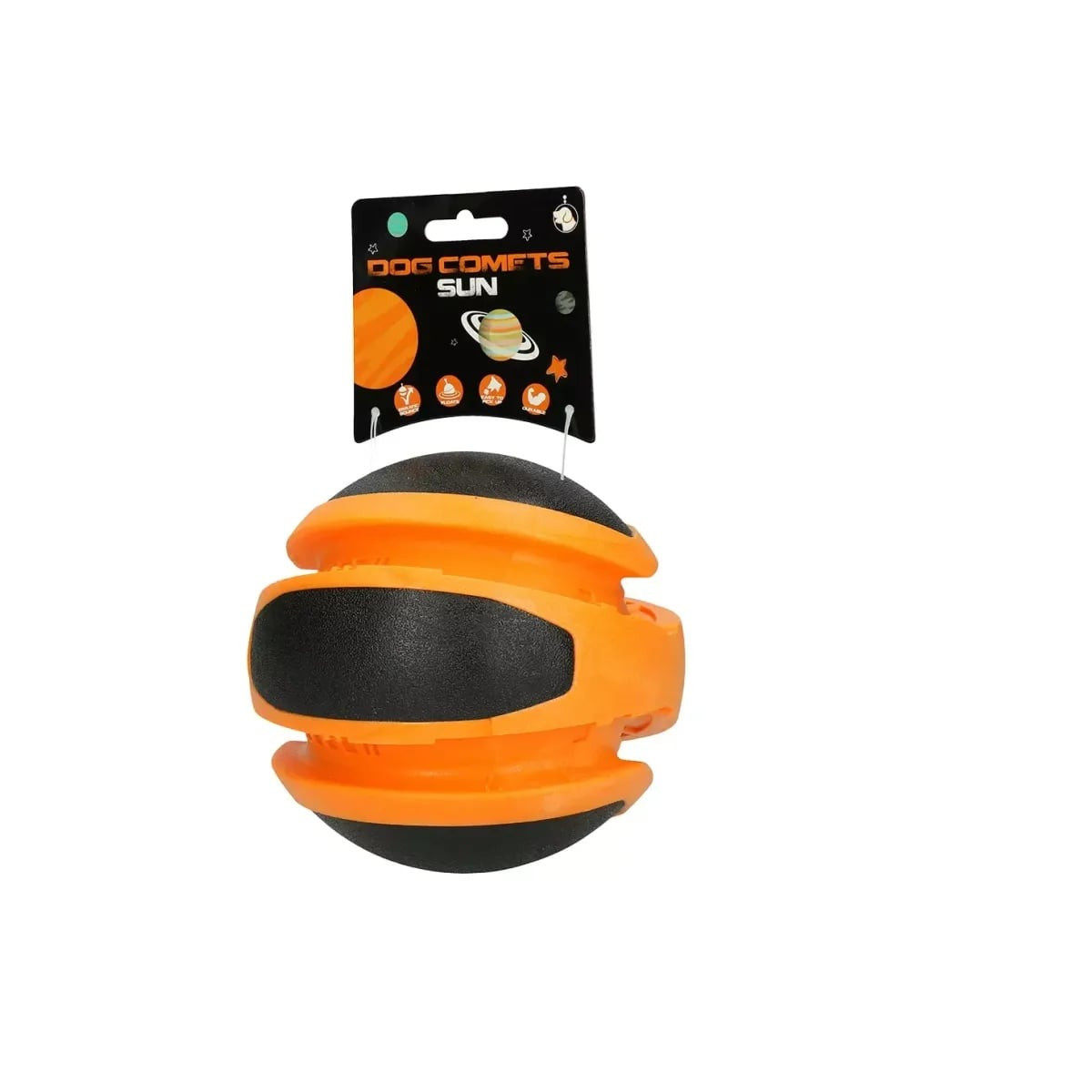 Jouet chien Dog Comets : Ballon planète orange 14 cm, rebond parfait