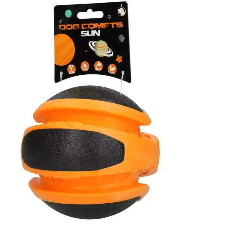 Jouet chien Dog Comets : Ballon planète orange 14 cm, rebond parfait