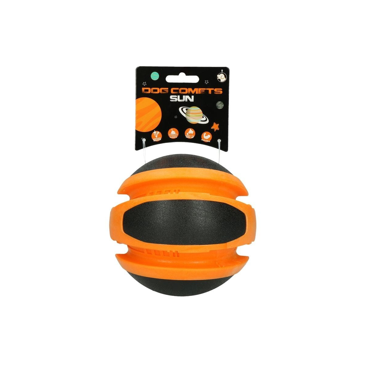 Jouet chien Dog Comets : Ballon planète orange 14 cm, rebond parfait
