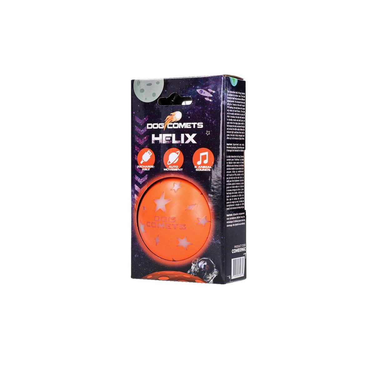 Jouet chien Dog Comets Helix Orange : éclairage LED et sons animaliers