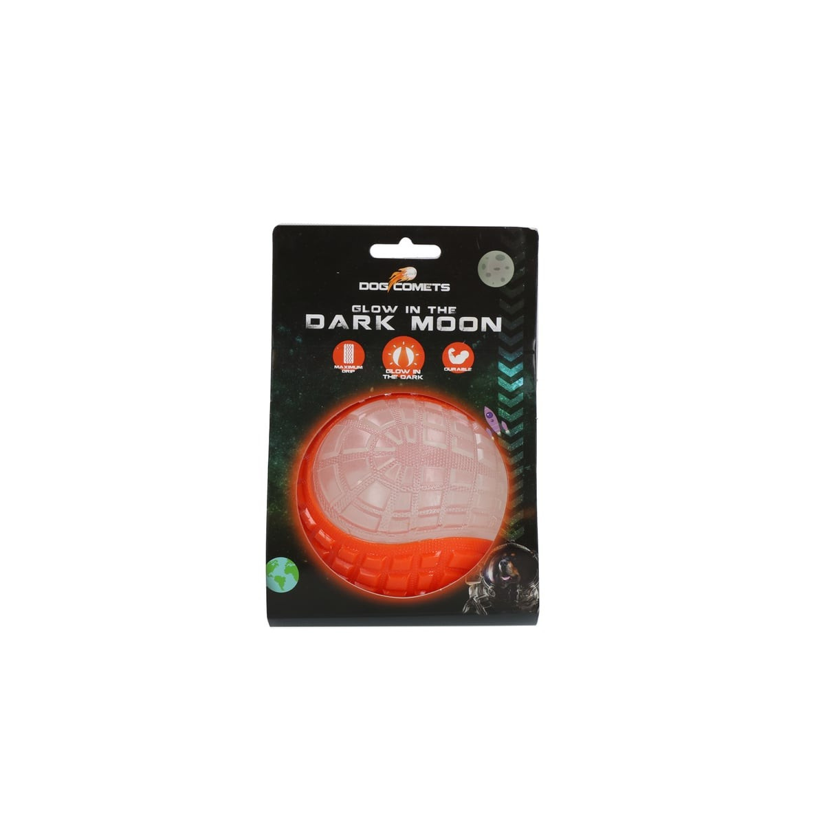 Jouet chien Dog Comets Lune Phospho Orange - Balle lumineuse 10 cm