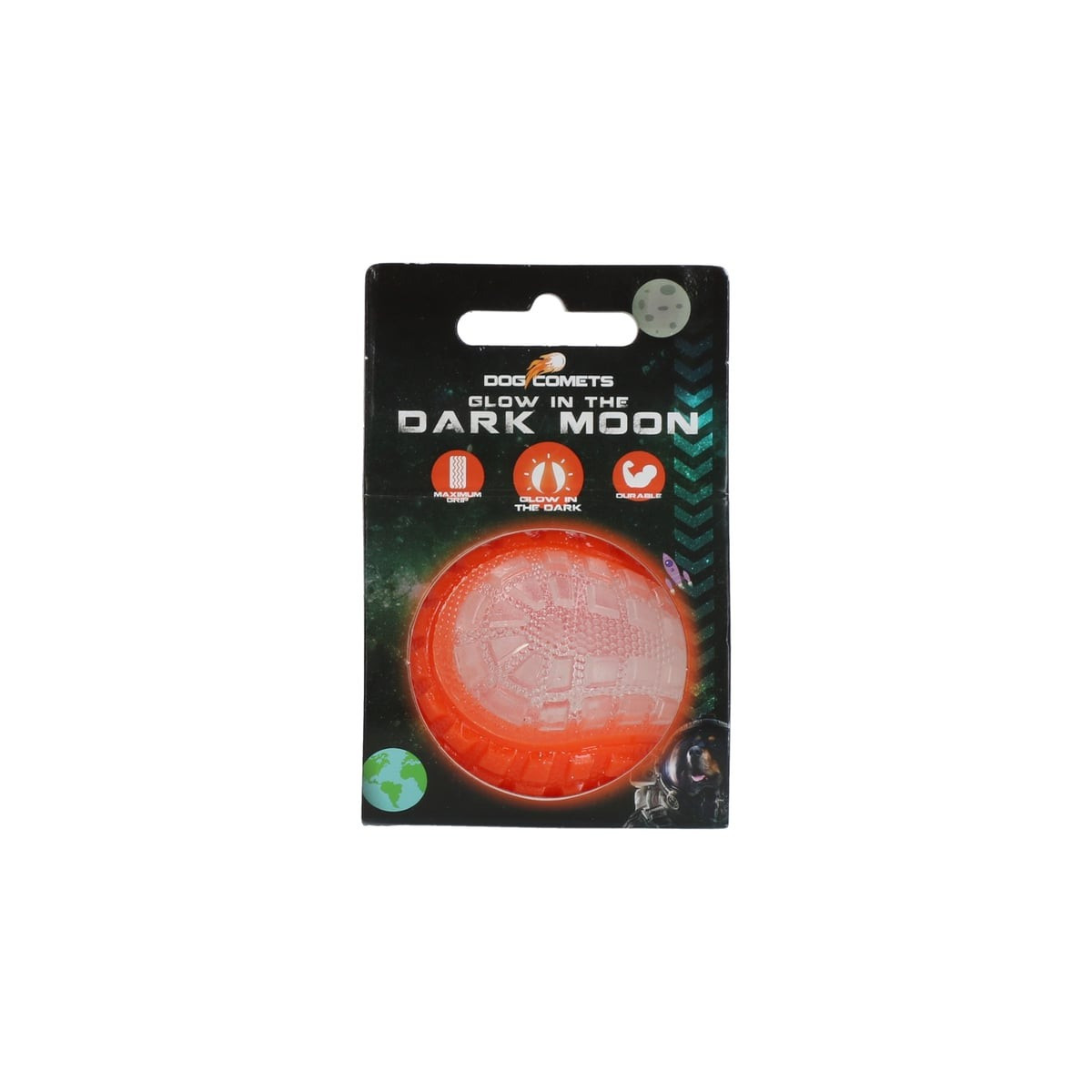 Jouet chien Dog Comets Moon Phospho Orange - Balle lumineuse 5 cm