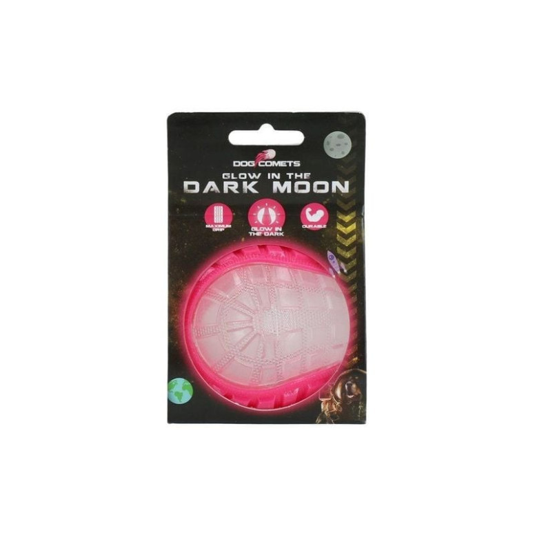Balle chien Dog Comets Moon - Rose 10cm, phosphorescente