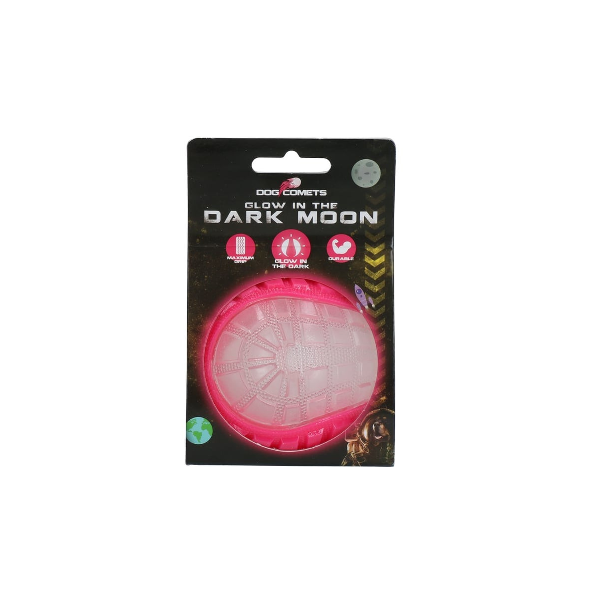 Balle phosphorescente Dog Comets Moon - Jouet chien rose 7,5 cm