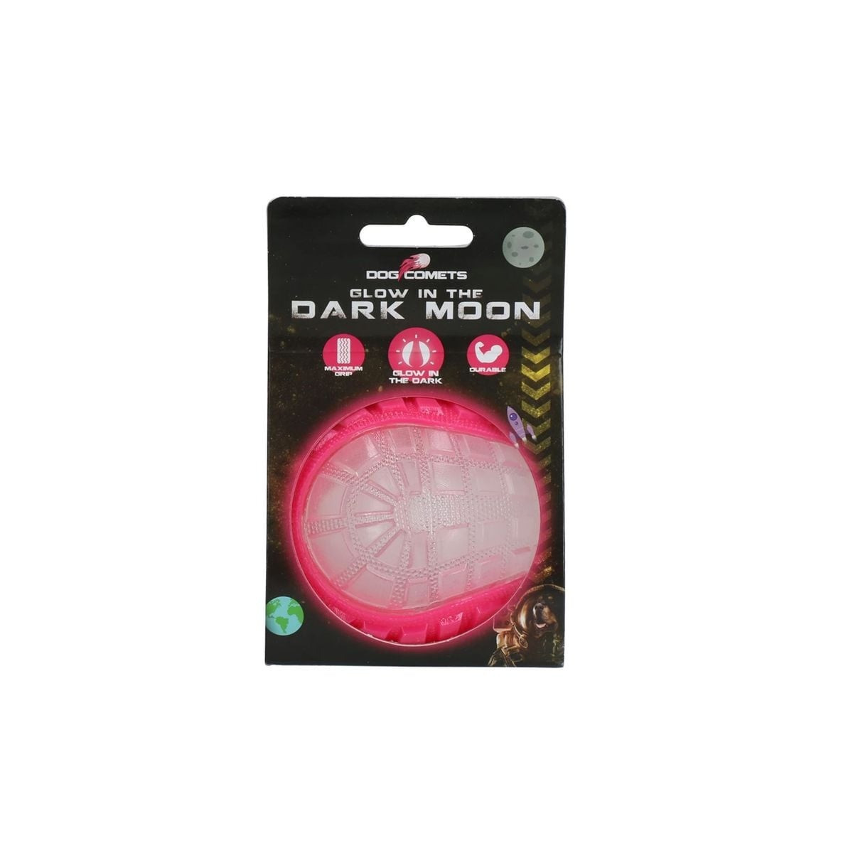 Jouet phosphorescent chien Dog Comets - Rose, 5cm, idéal nuit et eau