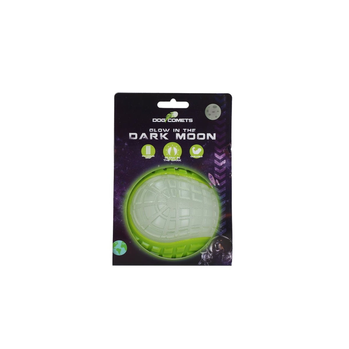 Balle chien Dog Comets phospho vert 10cm - Rebond, couineur