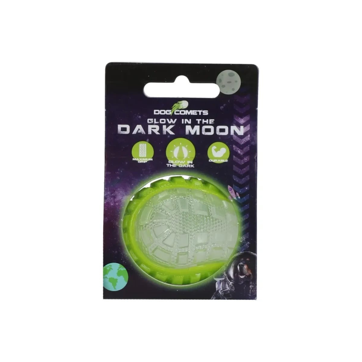 Jouet chien phosphorescent Dog Comets - Balle Moon Vert 5cm