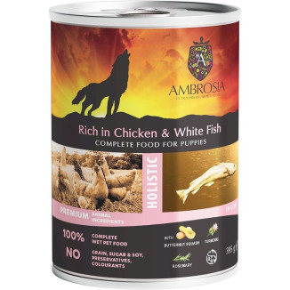 Ambrosia Pâtée Chiot Poulet Poisson 395g - Sans céréales