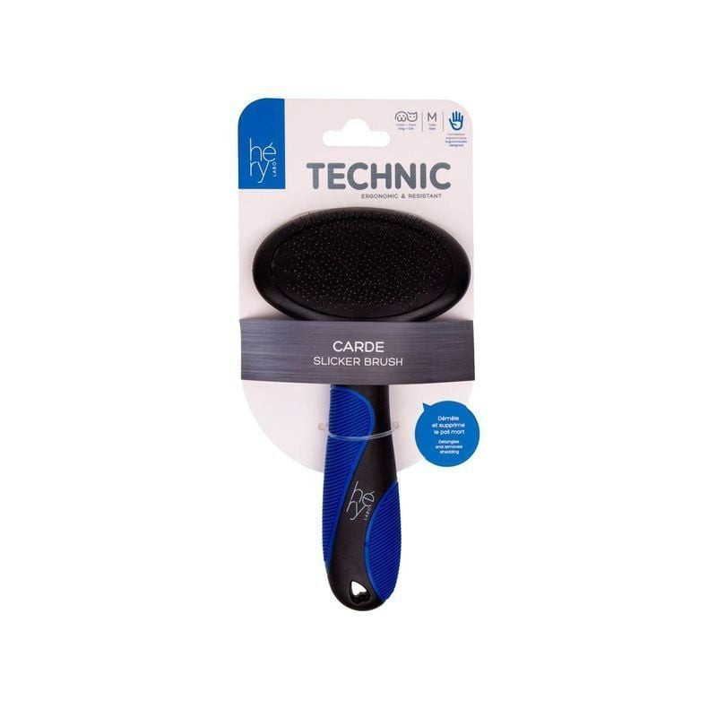 Brosse de toilettage professionnelle HERY 1083757 avec poils souples incurvés et manche ergonomique 