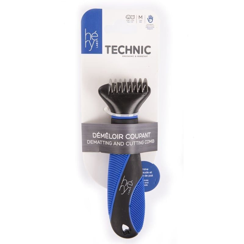 Démêloir coupant professionnel HERY pour chien et chat avec manche ergonomique et lames en acier ino