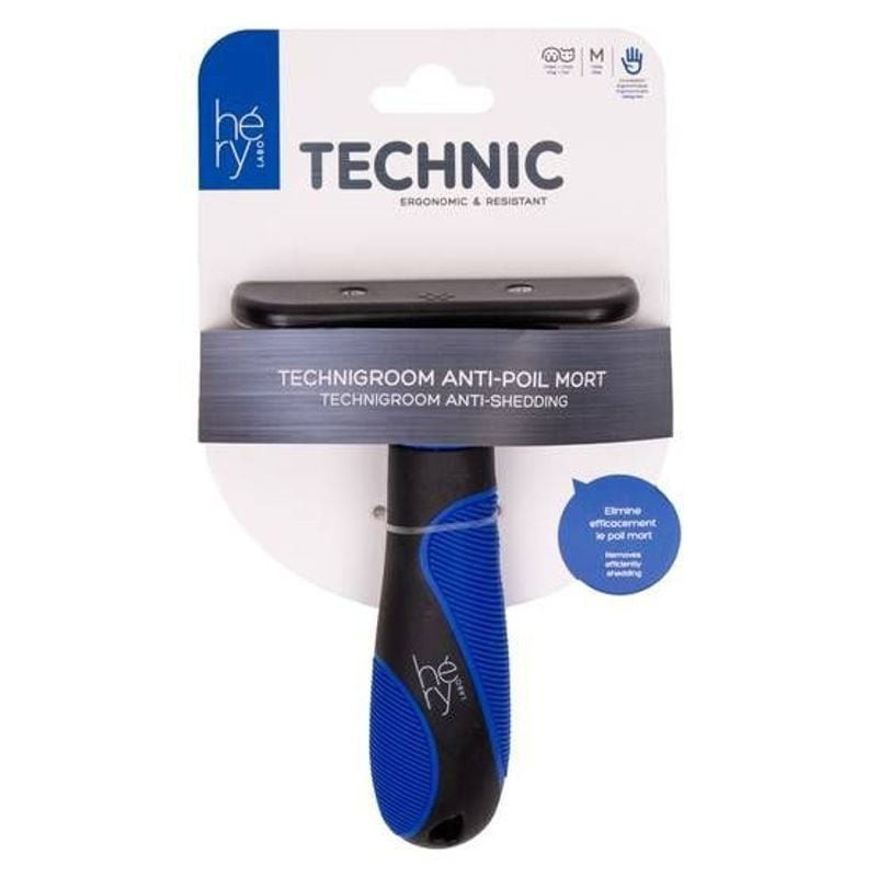 Brosse de toilettage HERY Techni Groom pour chats et chiens, taille M, avec manche ergonomique et la