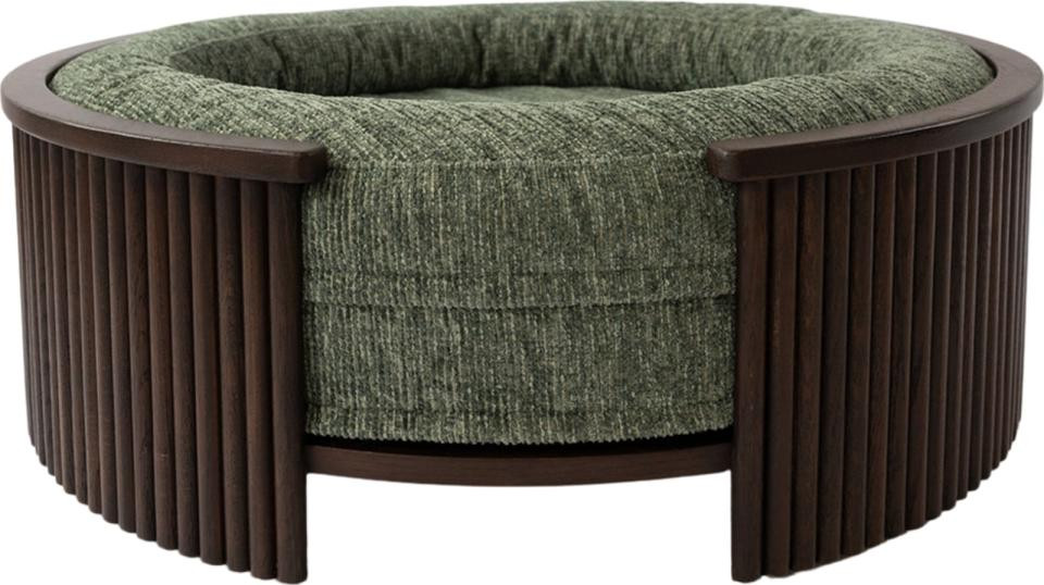 Fantail 1083708 walnut wood dog bed frame front view, European oak, designed for Elite cushion.