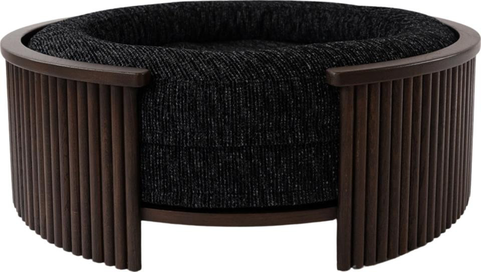 Fantail 1083708 walnut wood dog bed frame back view, showing construction details.