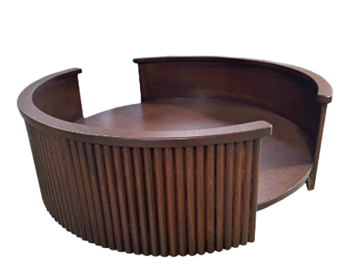 Fantail 1083708 walnut wood dog bed frame angled packshot, demonstrating elegant design.