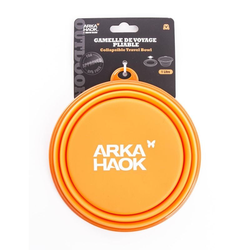 Gamelle de voyage pliable orange MARTIN SELLIER 1L pour animaux, déployée avec parois silicone strat