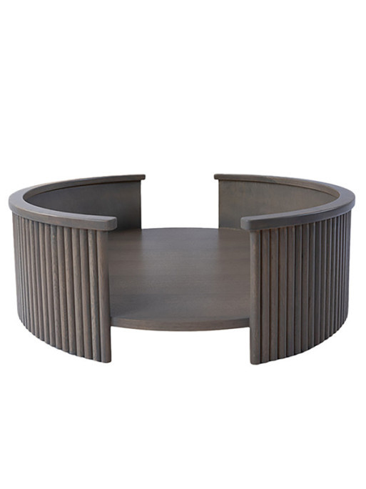 Fantail Elite grey oak dog bed frame on white background, front view.