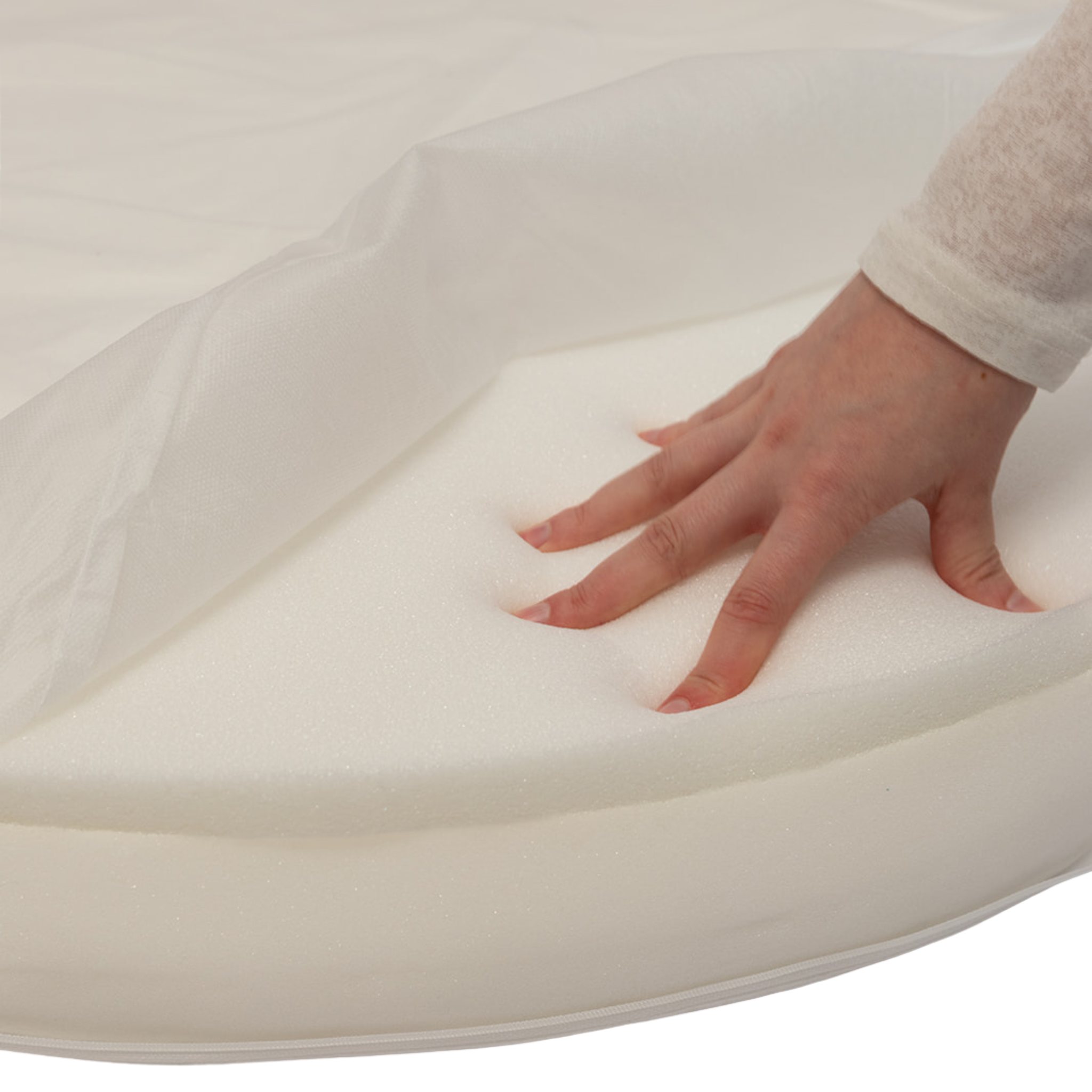 Close-up of the removable cover fabric of Fantail Elite Clay dog bed showing texture and stitching.